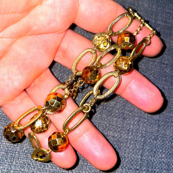 Jewelry - Gorgeous Multi Strand Goldtone Beaded Statement Bracelet with Lobster Clasp